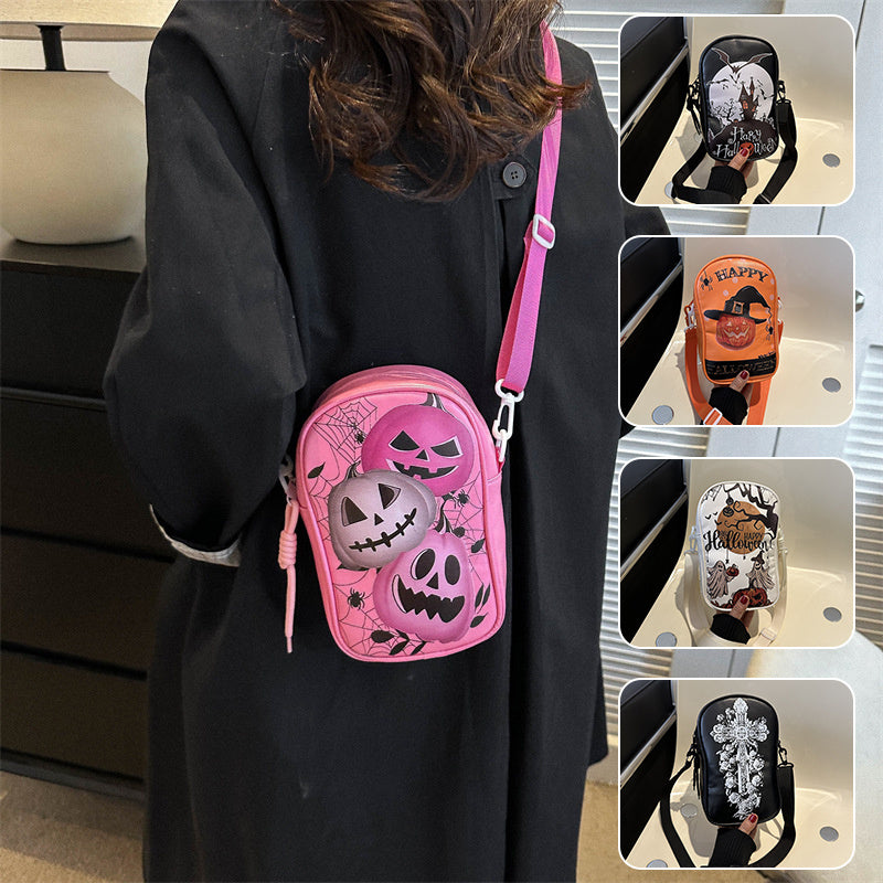 Funny Phone Bag Halloween Dark Crossbody Bag Halloween Pumpkin Printed Cartoon Shoulder Bags Creative Female Handbag