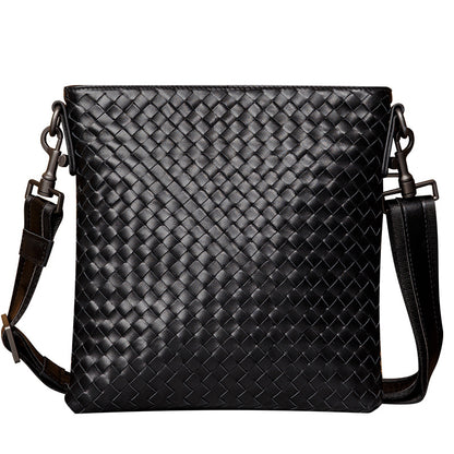 Bolso de hombre moderno tejido en cuero con parte superior vertical