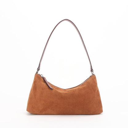 Niche Suede Underarm Baguette Retro Matte Top-grain Leather Shoulder Bag Handbag