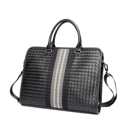 Stitching Woven Business Casual Briefcase Men's Shoulder Crossbody Computer Bag