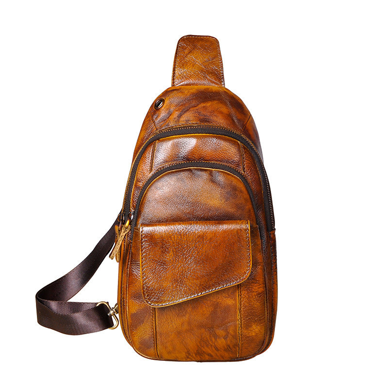 Bolso bandolera retro para teléfono móvil de piel de vaca de Crazy Horse para hombre