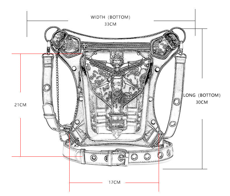 Sac ceinture d'extérieur pour moto avec chaîne en forme de crâne