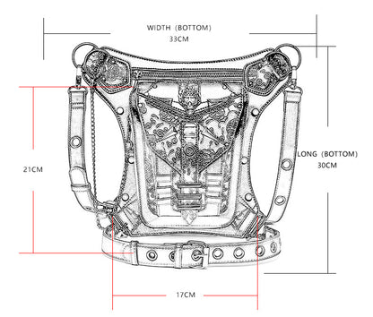 Sac ceinture d'extérieur pour moto avec chaîne en forme de crâne