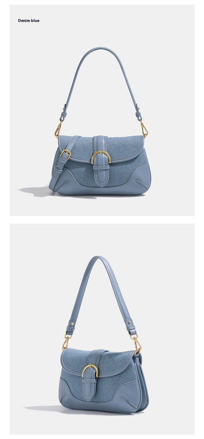 Retro Denim Blue Underarm Bag Women