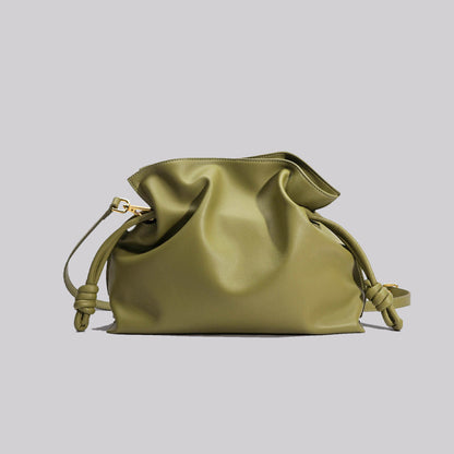 Sac porte-bonheur en cuir de vache plissé tendance pour femme