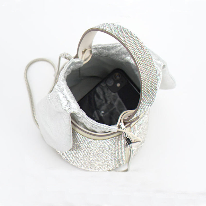 Bolso tipo cubo con diseño pequeño y incrustaciones de diamantes para mujer