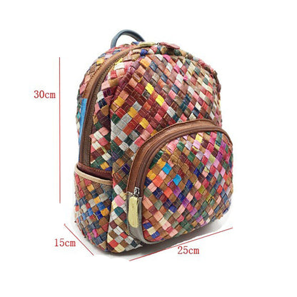 Sac à dos tissé à la main en cuir de vachette coloré avec coutures pour femme