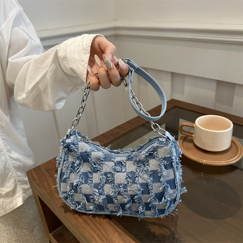 Sac à bandoulière polyvalent et décontracté en treillis pour femme