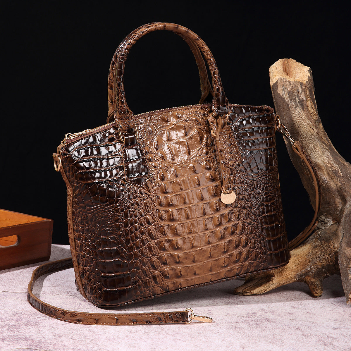 Sac messager portable à motif crocodile rétro pour femme