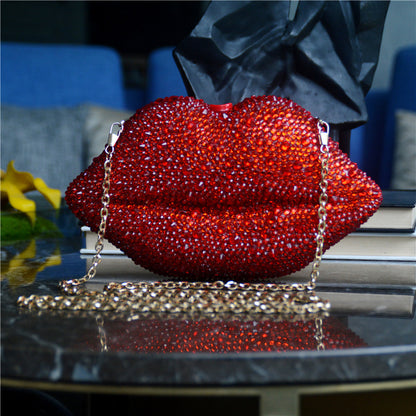 Bolso de cena con cadena de labios de acrílico y diamantes de imitación para mujer