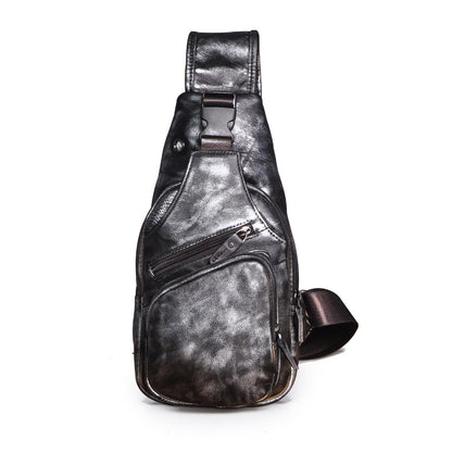 Men's Simple Top Layer Cowhide Chest Bag