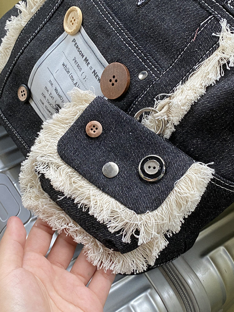 Bolso tote de mezclilla con flecos y estrellas estilo vintage americano