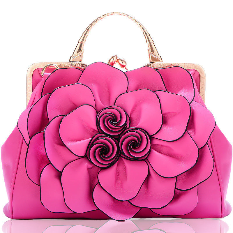 Rose Flower Women Tote Solid Color Shoulder Bag