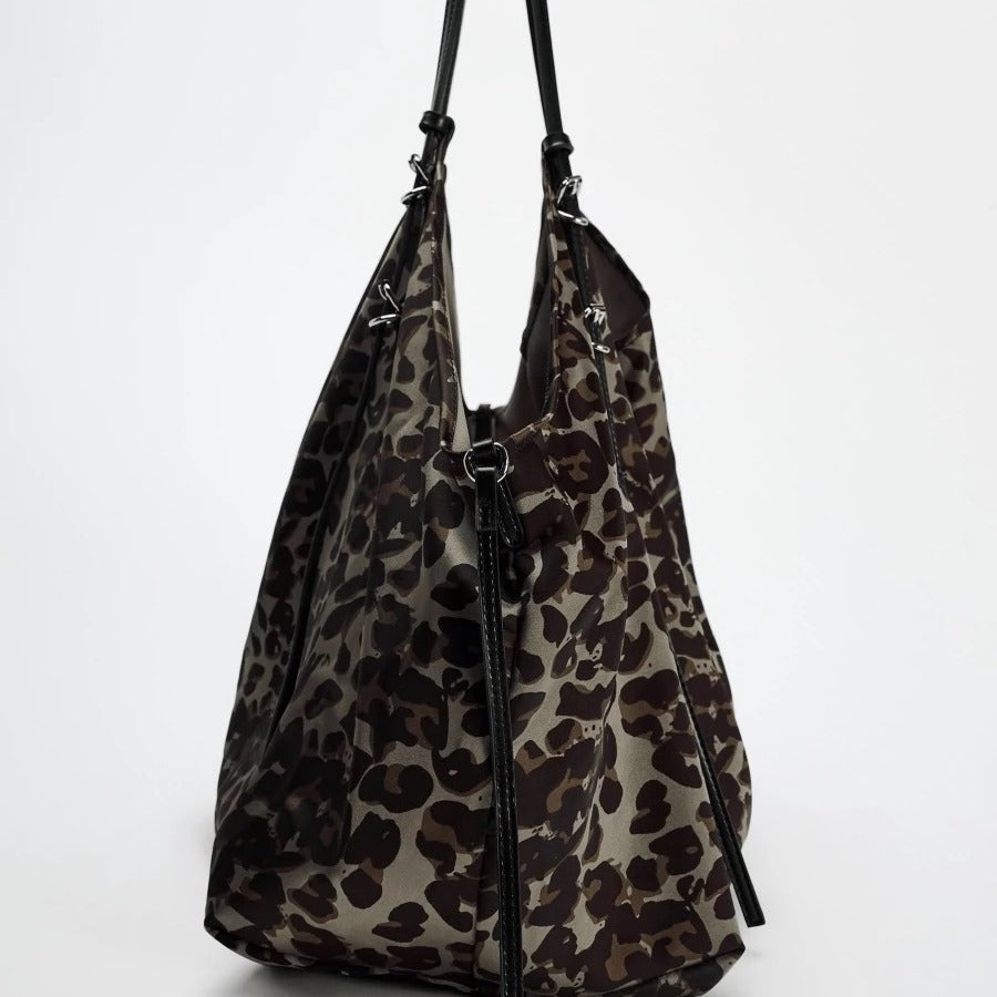 Leopard Silk Satin Shoulder Lazy Tote Bag Large Capacity