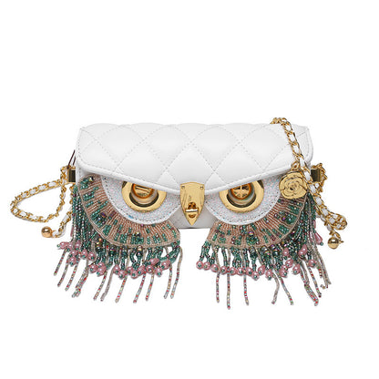 Sac à bandoulière en forme de hibou avec pompon en losange pour femme