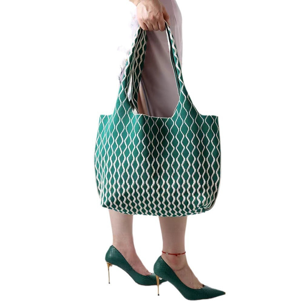 Good-looking Big Wave Flying Woven Bag Fashionable All-match Large Capacity Two-tone