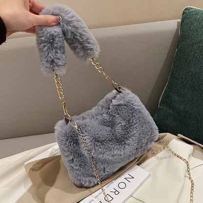 Pearl Chain Plush Bag Female Ins Korean Style