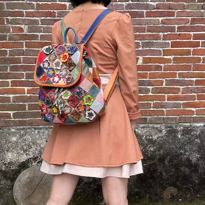 Sac à dos en cuir à motif losanges décontracté et tendance pour femme