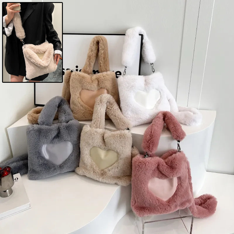 Bolso de hombro mullido para mujer, bolso con asa superior, bolso de mano de felpa para otoño e invierno, bolsos de compras de moda para niñas, bolsos de mano para mujer