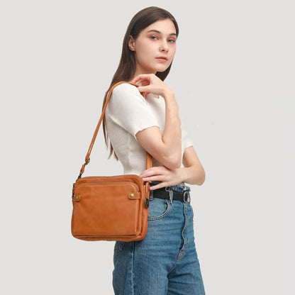 Bolso bandolera de cuero de tres capas estilo retro europeo y americano