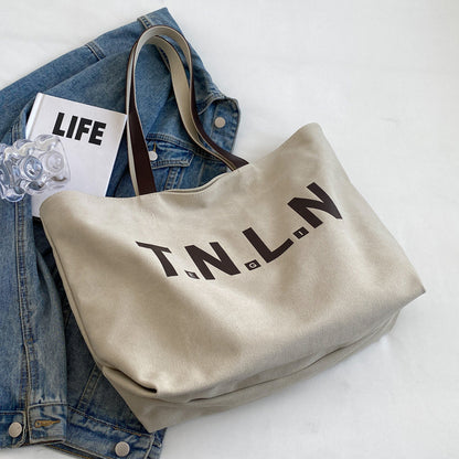 Bolsos de lona de gran capacidad con estampado de letras para mujer, bolsos de mano que combinan con todo, bolsos de hombro para estudiantes universitarios