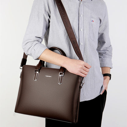 Men's Handbag Double Pull Large Capacity Business Computer Bag Authentic Leather Tactile Feel