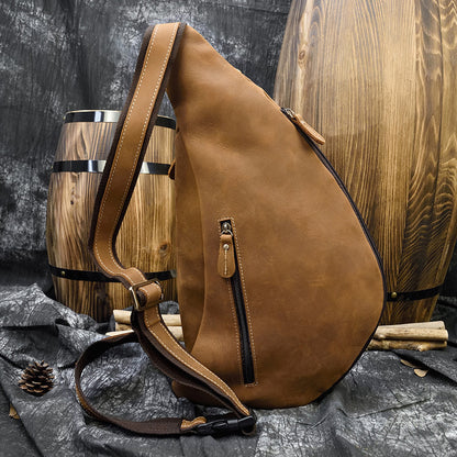 Bolso de pecho retro europeo y americano para hombre de piel de Caballo Loco