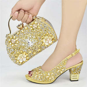 European And American Party Diamond Carved Collage Pattern Round Toe Back Tied Wedge Sandals With Evening Handbag Suit