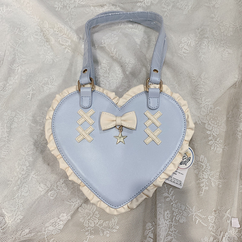 Sac à bandoulière portable en dentelle avec nœud en forme de cœur et croix