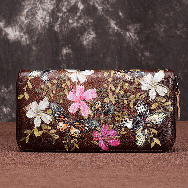 Tree Paste Leather Zipper Bag Retro First Layer Cowhide Mobile Phone